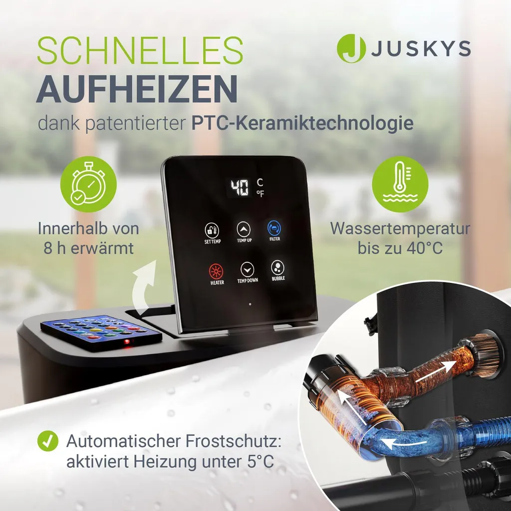 Juskys® Whirlpool SpaLuxe inkl. LED-Beleuchtung Schwarz/Weiß - 3000W, 130 Düsen, aufblasbar – Bild 5