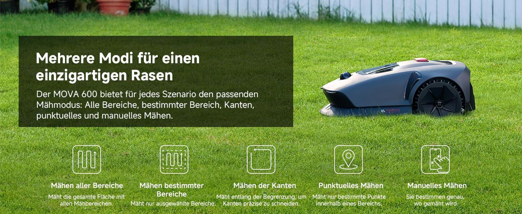 MOVA 600 Kabelloser Mähroboter mit UltraView™ 3D LiDAR, kabellos ohne Begrenzungskabel, Automatische Navigation, bis 600 m² Rasenfläche – Bild 14