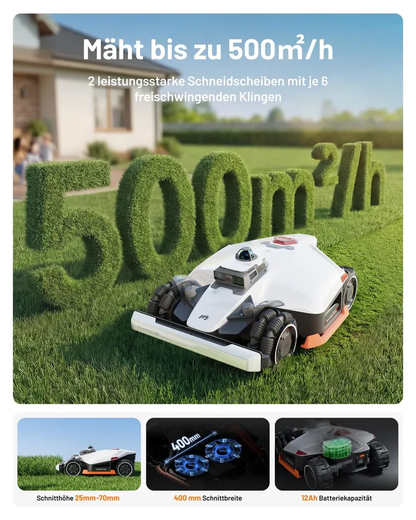 Mähroboter Mammotion LUBA 3 AWD 3000 mit Garage, Waschständer, bis 3000 m², Allradantrieb, 80% Steigung, Auto-Kartierung, 4G-Modul, APP – Bild 4