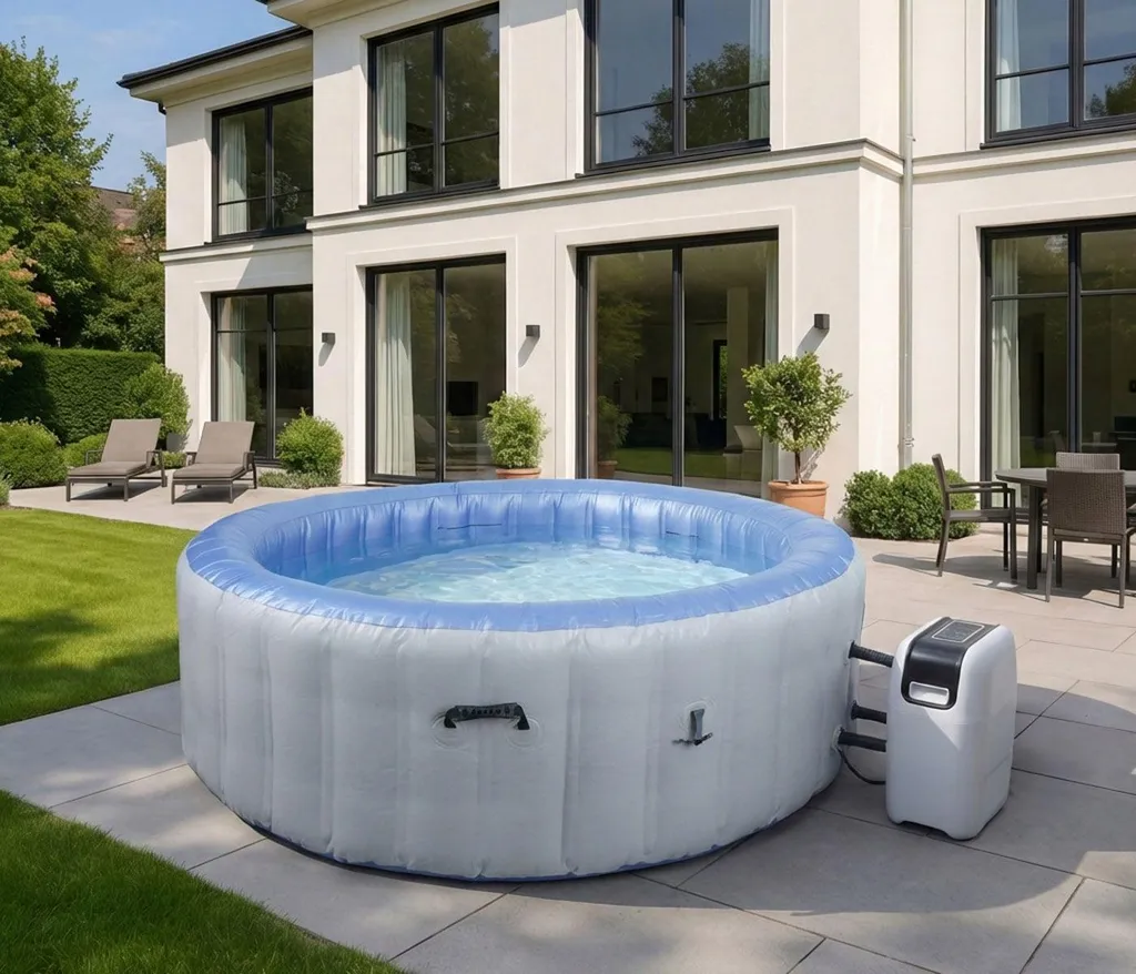 Whirlpool MCW-N97, 5 Personen, In-/Outdoor heizbar aufblasbar Pumpe PVC laminiert, rund Ø 198cm, grau-blau – Bild 2
