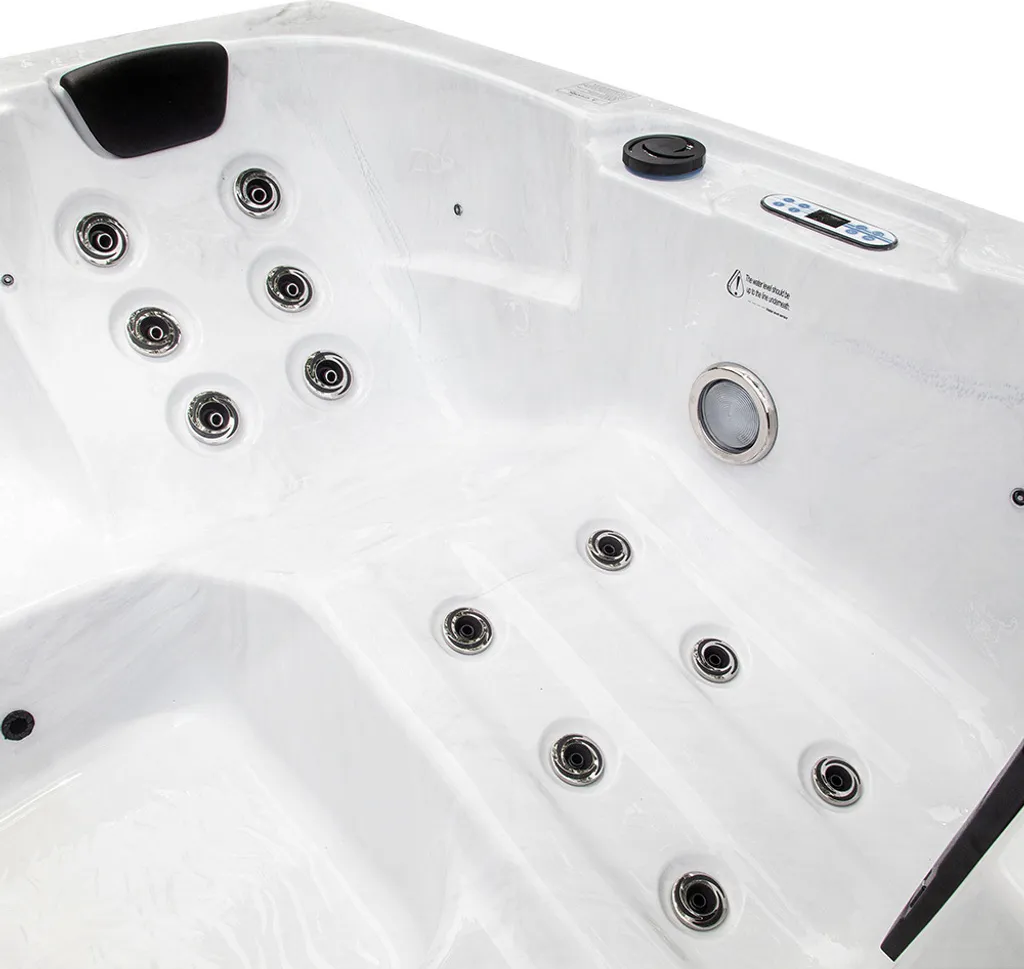 HOME DELUXE Outdoor Whirlpool White Marble Plus Treppe und Thermoabdeckung-Inkl. Heizung, 27 Massagedüsen und 9 Lichtquellen – Bild 4