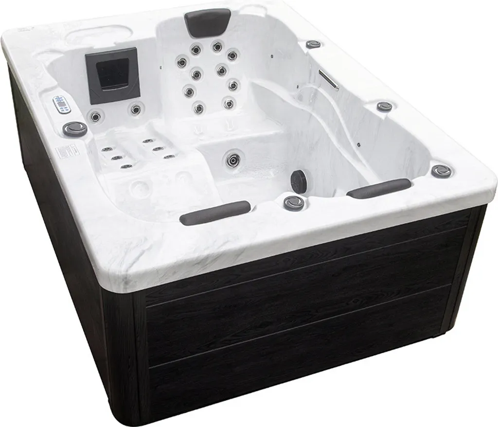 HOME DELUXE Outdoor Whirlpool White Marble Plus Treppe und Thermoabdeckung-Inkl. Heizung, 27 Massagedüsen und 9 Lichtquellen – Bild 7