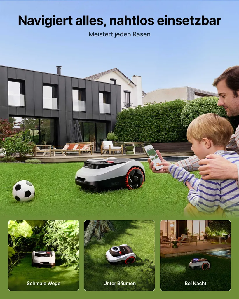 Navimow i220 LiDAR Rasenmäher Roboter für 2000m² mit Garage, Geländereifen für Hänge bis 45% Neigung, LiDAR und Vision Dual System (Getrennt versandt) – Bild 5