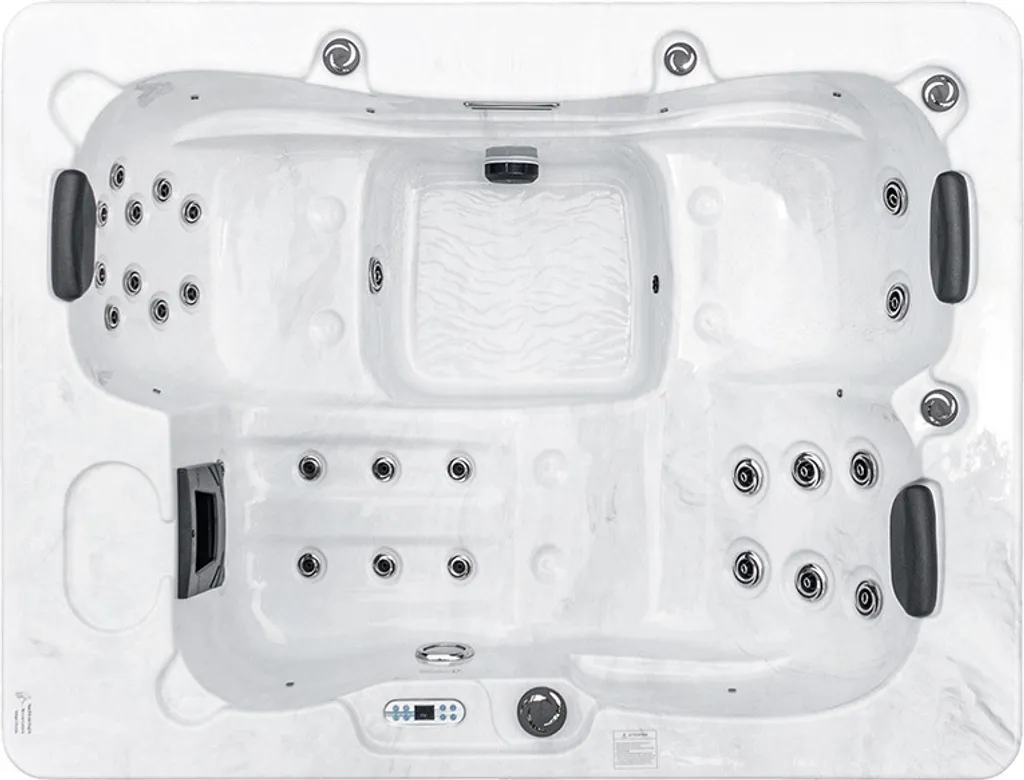 HOME DELUXE Outdoor Whirlpool White Marble Plus Treppe und Thermoabdeckung-Inkl. Heizung, 27 Massagedüsen und 9 Lichtquellen – Bild 8