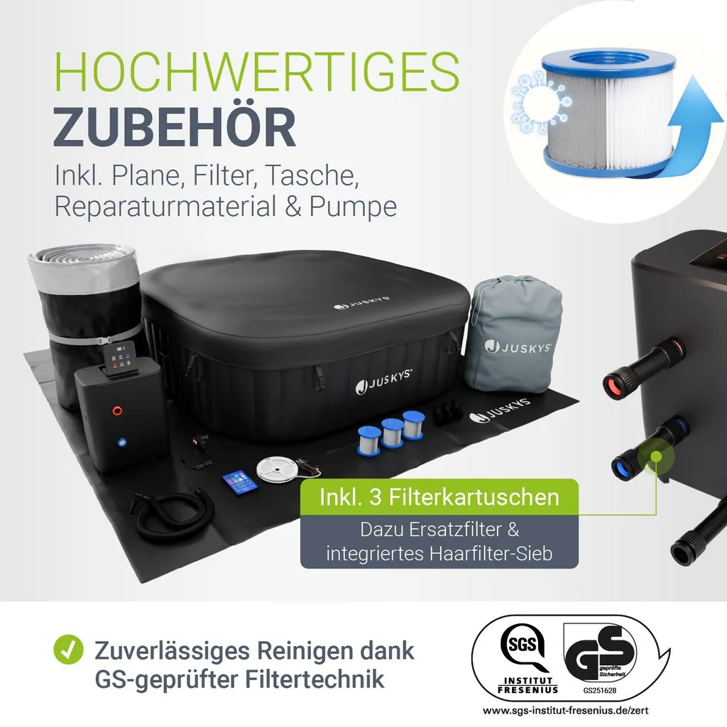 Juskys® Whirlpool SpaLuxe inkl. LED-Beleuchtung Schwarz/Weiß - 3000W, 130 Düsen, aufblasbar – Bild 3