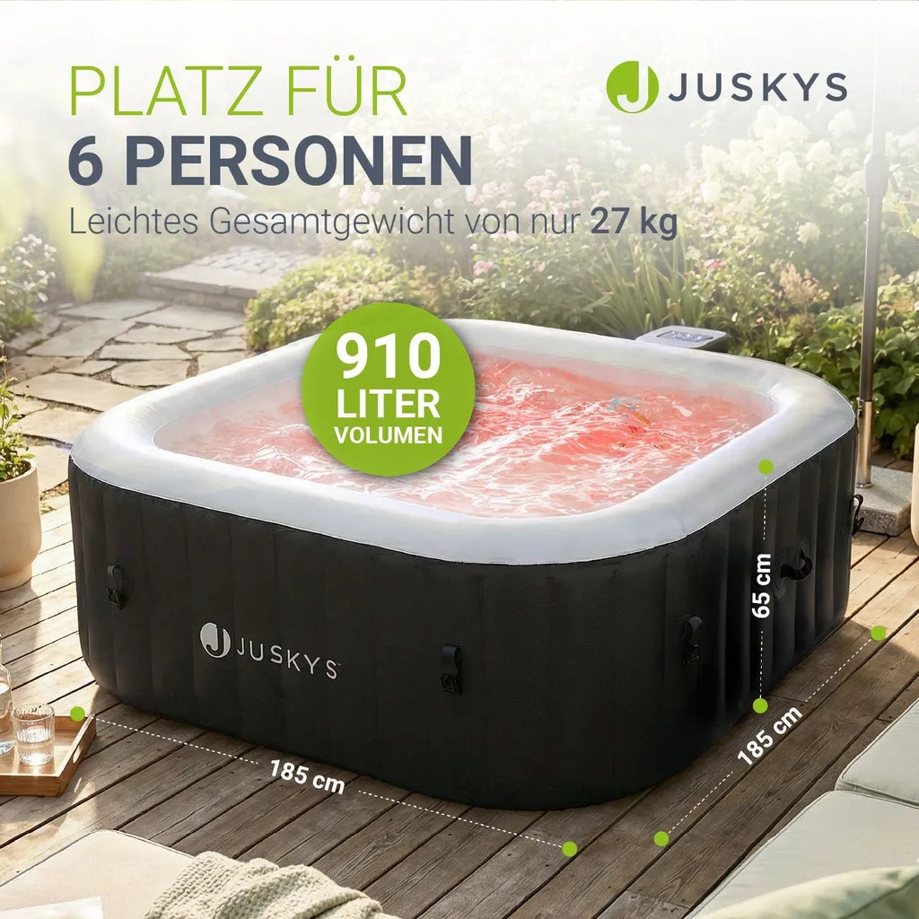 Juskys® Whirlpool SpaLuxe inkl. LED-Beleuchtung Schwarz/Weiß - 3000W, 130 Düsen, aufblasbar – Bild 6