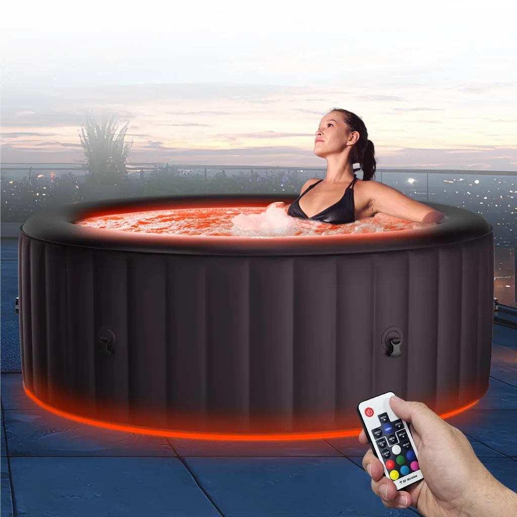 MSpa Whirlpool Urban Aurora | 6 Personen Pool – aufblasbar – UVC+ Filter – LED RGB Band – Ozon-Desinfektion – Anti-Frost – mit Zubehör – 204 x 70 cm