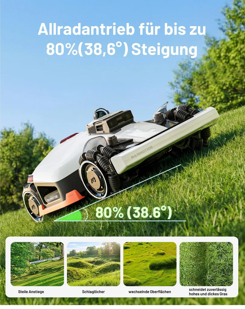 Mähroboter Mammotion LUBA 3 AWD 3000 mit Garage, Waschständer, bis 3000 m², Allradantrieb, 80% Steigung, Auto-Kartierung, 4G-Modul, APP – Bild 5
