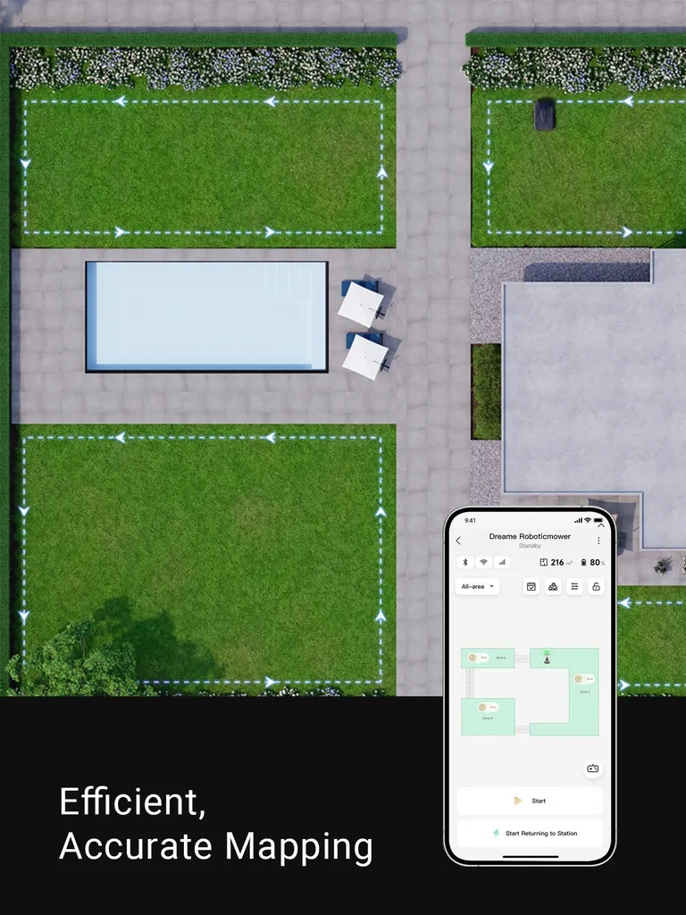 Dreame A1 Pro+Rasenmäher-Garage Combo,Intelligenter Mähroboter,Drahtloser Umfang Mähroboter,App-Steuerung,Intuitive Zonenverwaltung,3D-Erkennung – Bild 13