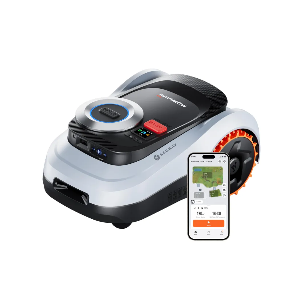 Segway Navimow i208 LiDAR Mähroboter ohne Begrenzungskabel für 800 m², bis 45% Steigung, Solid-State LiDAR und Vision Dual System, Integriertes 4G