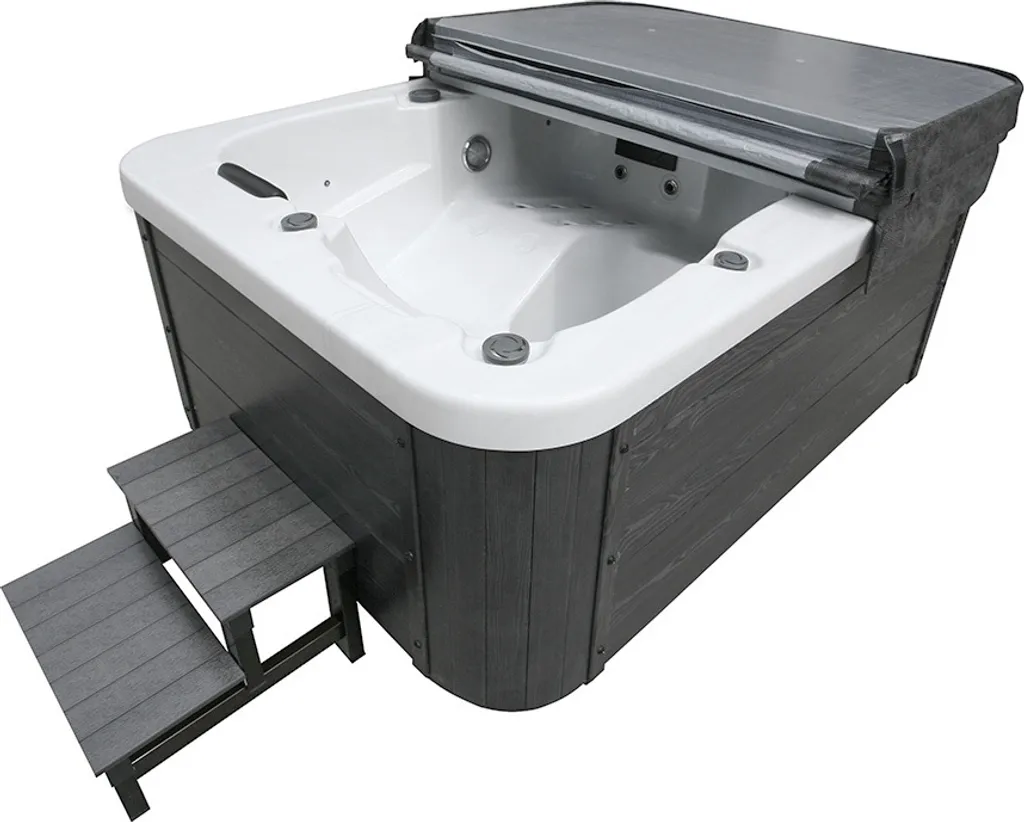 HOME DELUXE Outdoor Whirlpool White Marble Plus Treppe und Thermoabdeckung-Inkl. Heizung, 27 Massagedüsen und 9 Lichtquellen – Bild 5