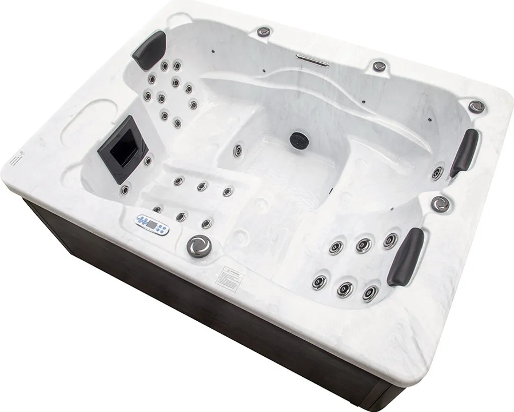 HOME DELUXE Outdoor Whirlpool White Marble Plus Treppe und Thermoabdeckung-Inkl. Heizung, 27 Massagedüsen und 9 Lichtquellen – Bild 6