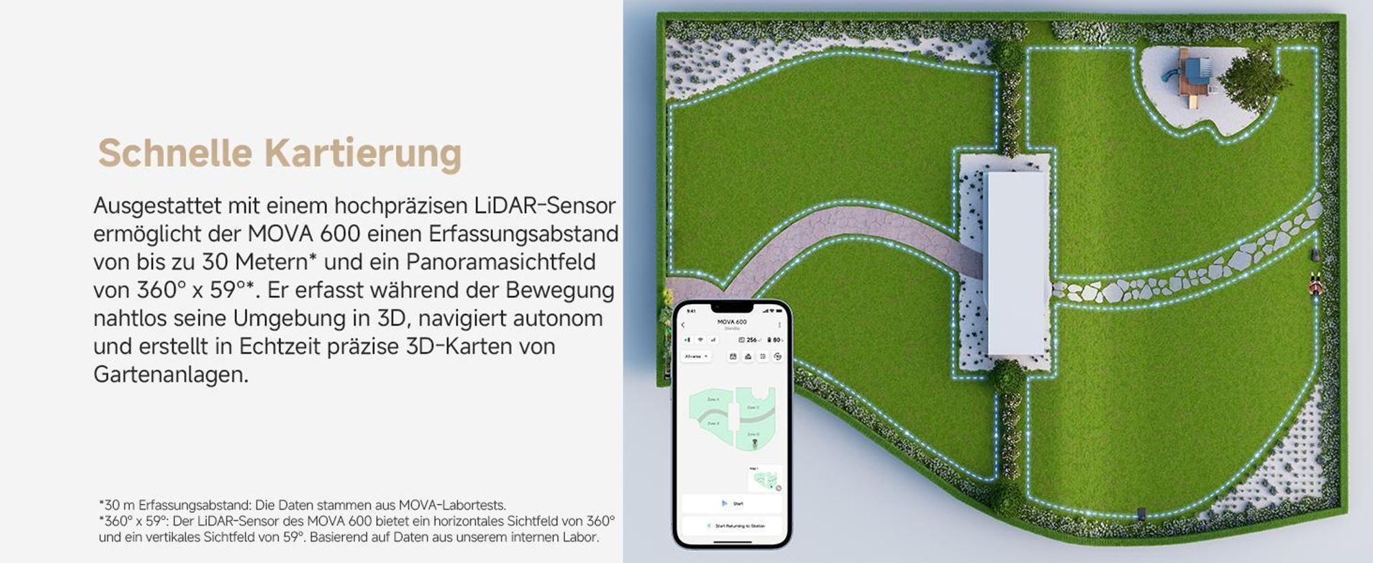 MOVA 600 Kabelloser Mähroboter mit UltraView™ 3D LiDAR, kabellos ohne Begrenzungskabel, Automatische Navigation, bis 600 m² Rasenfläche – Bild 9